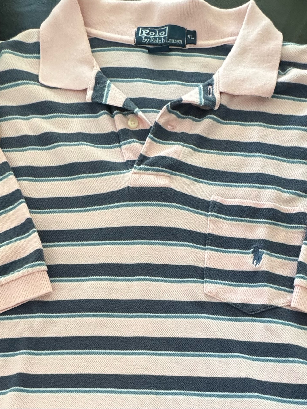 Polo by Ralph Lauren XL Pink, Navy & Light Blue Striped Polo Shirt
